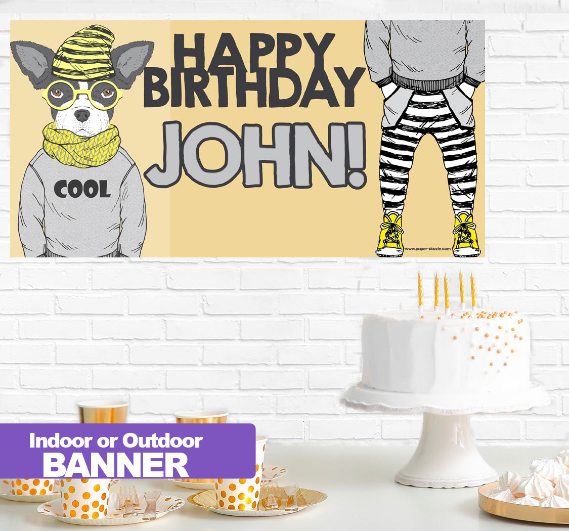 Cool Dog Birthday Banner Indoor or Outdoor