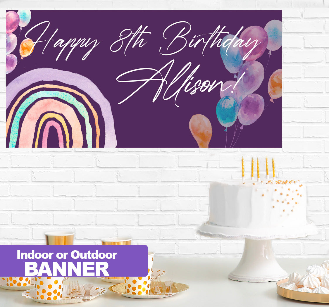 Purple Rainbow Birthday Banner Indoor or Outdoor