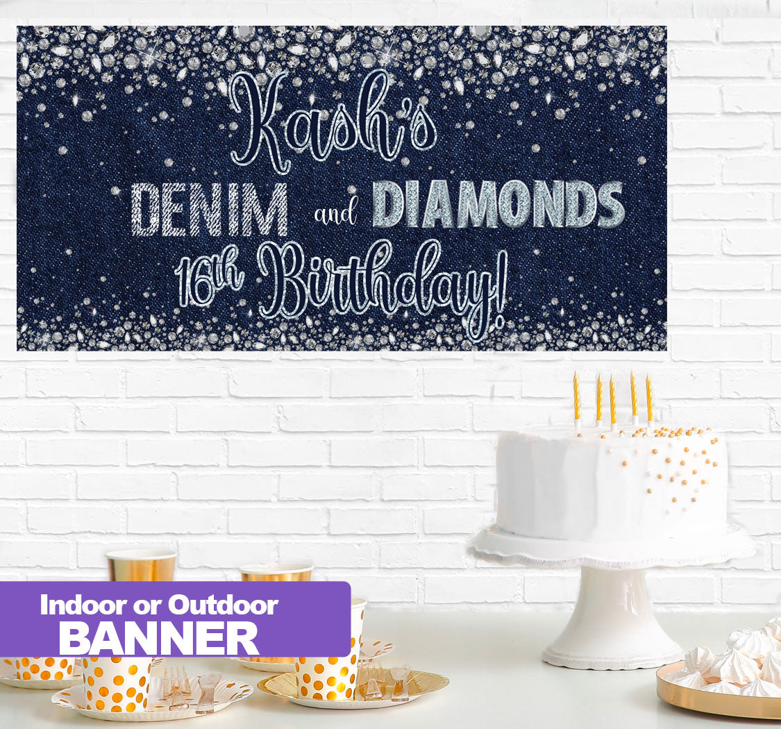 Denim and Diamonds Birthday Banner Indoor or Outdoor