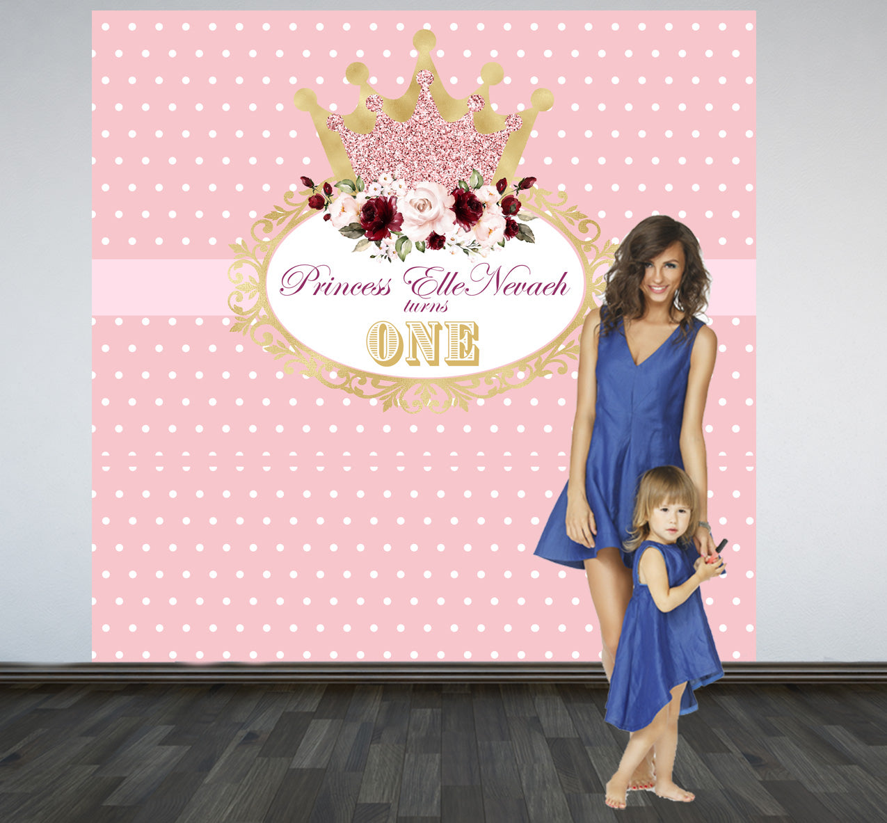 First Birthday Princess Pink Floral Photo Backdrop