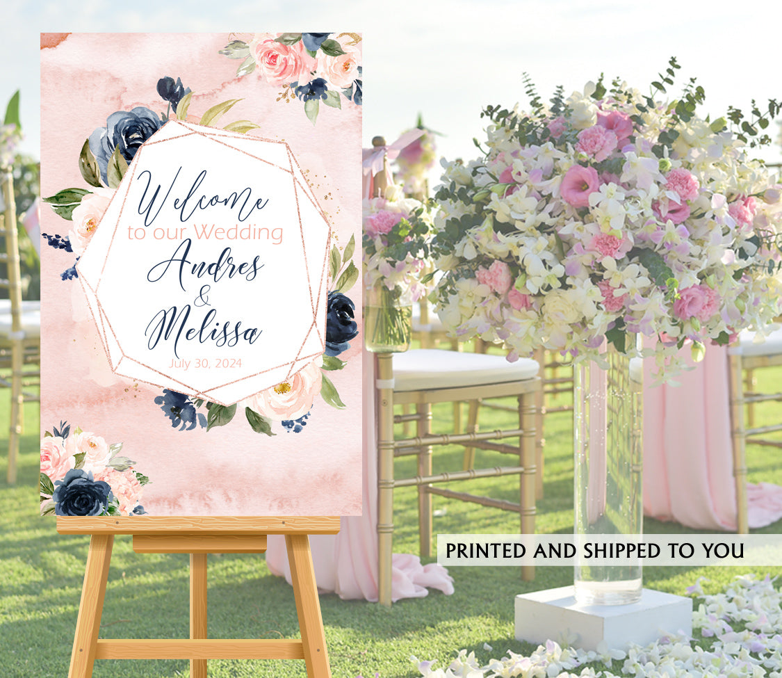 Navy Floral Wedding Welcome Sign