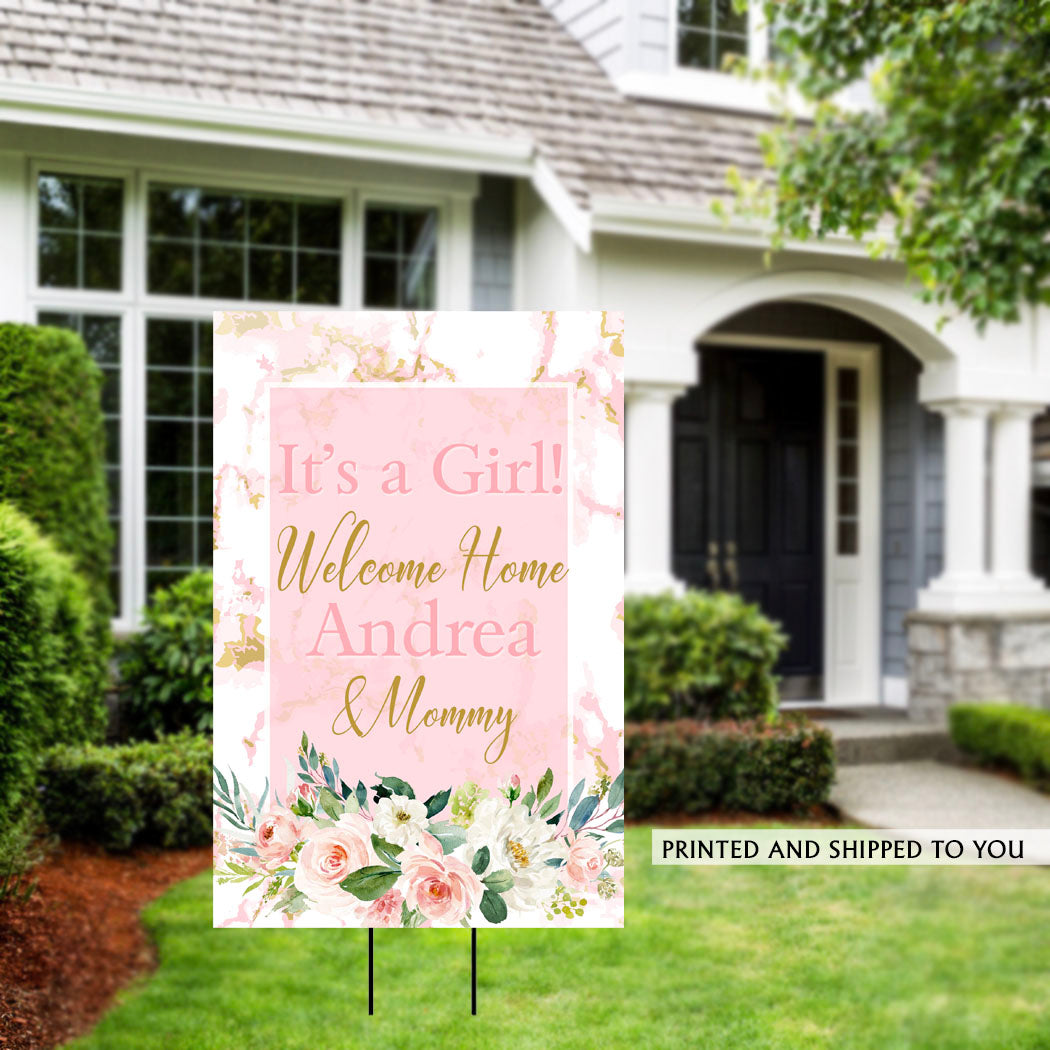 It's a Girl Floral Welcome Home Yard Sign