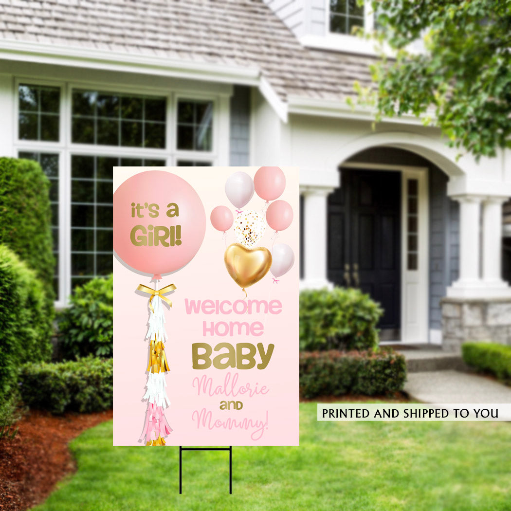 It's a Girl Balloons Welcome Home Yard Sign