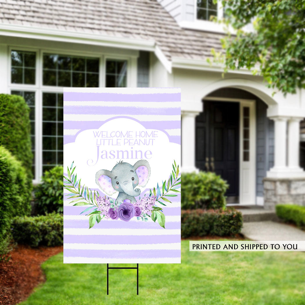 Lilac Elephant Welcome Home Yard Sign