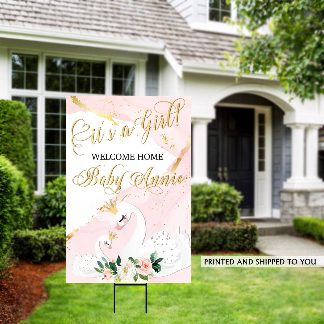 Baby Swan Welcome Home Yard Sign