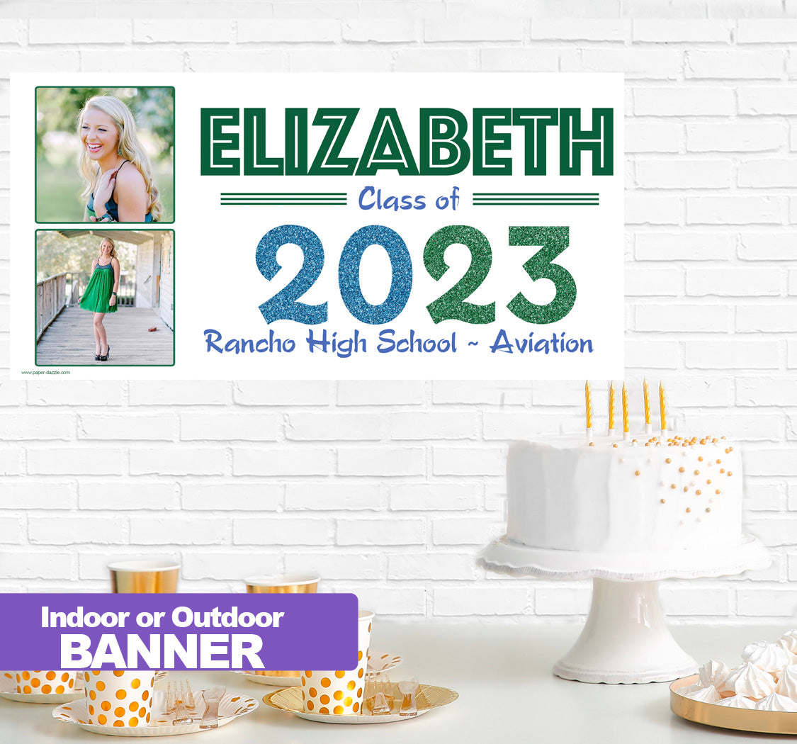 Graduation Two Tone White Banner Indoor or Outdoor