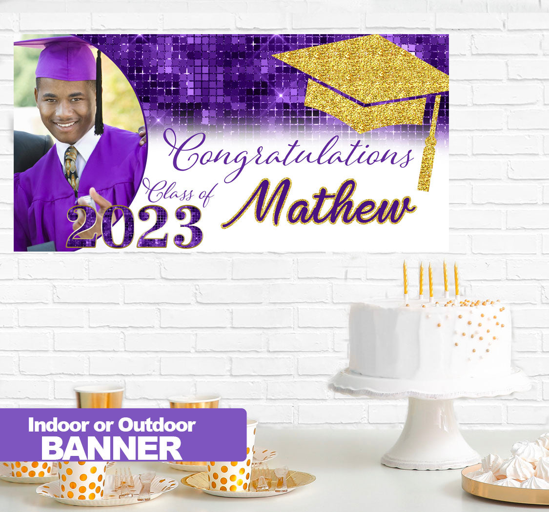 Sparkle Grad Purple and Gold Banner Indoor or Outdoor