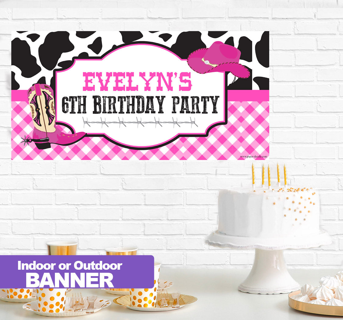 Pink Party Cowgirl Birthday Banner Indoor or Outdoor