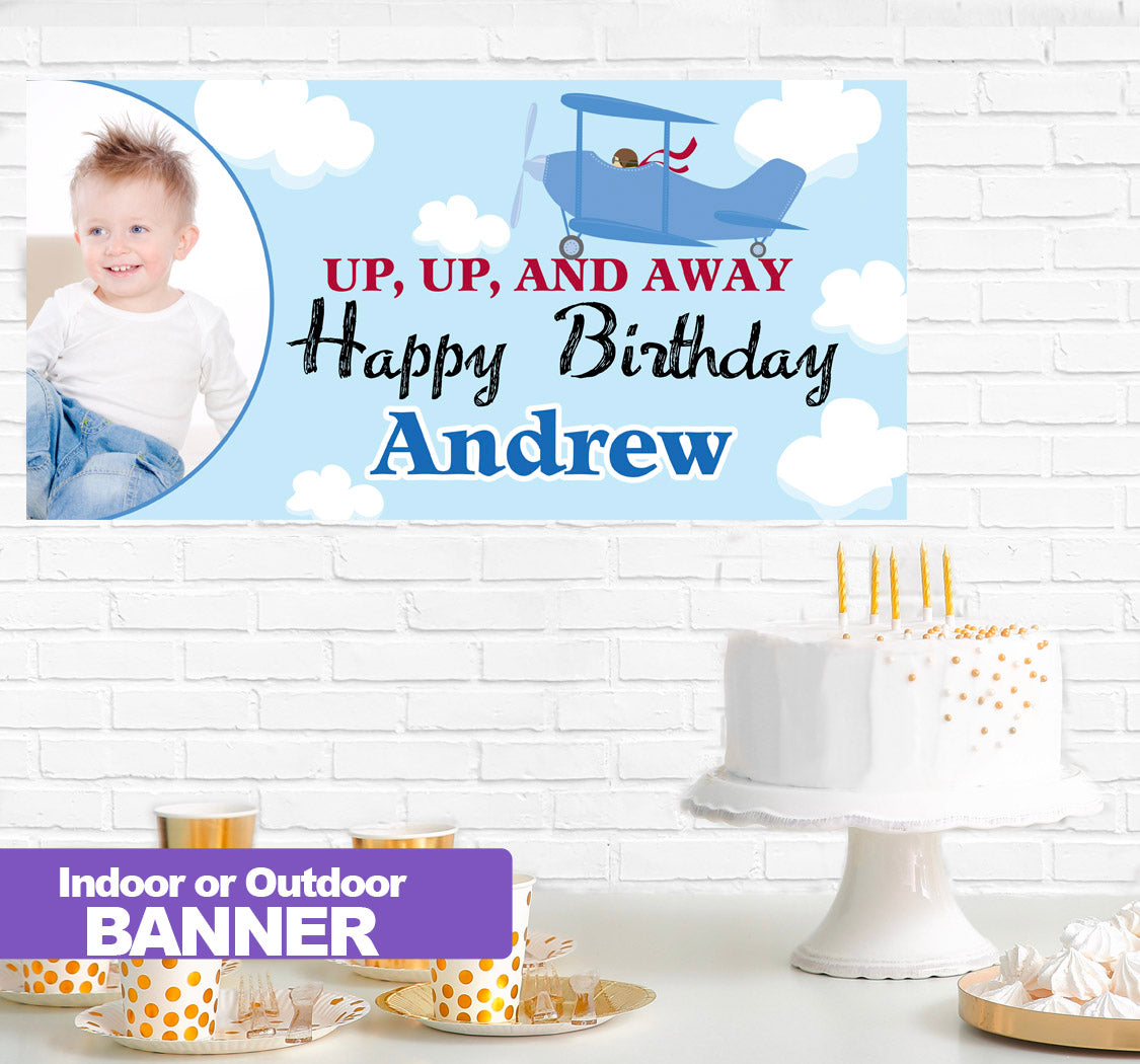 Up, up and away Birthday Banner Indoor or Outdoor