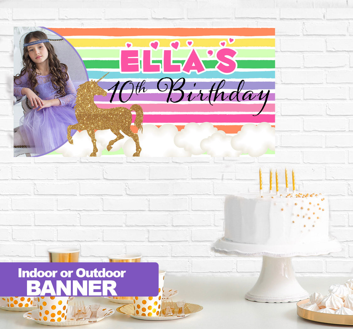 Rainbow Unicorn Birthday Banner Indoor or Outdoor