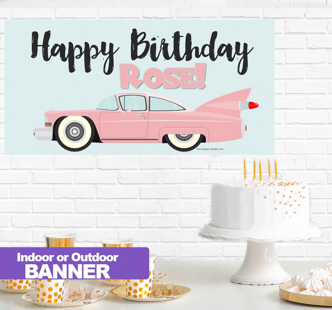 Vintage Car Birthday Banner Indoor or Outdoor