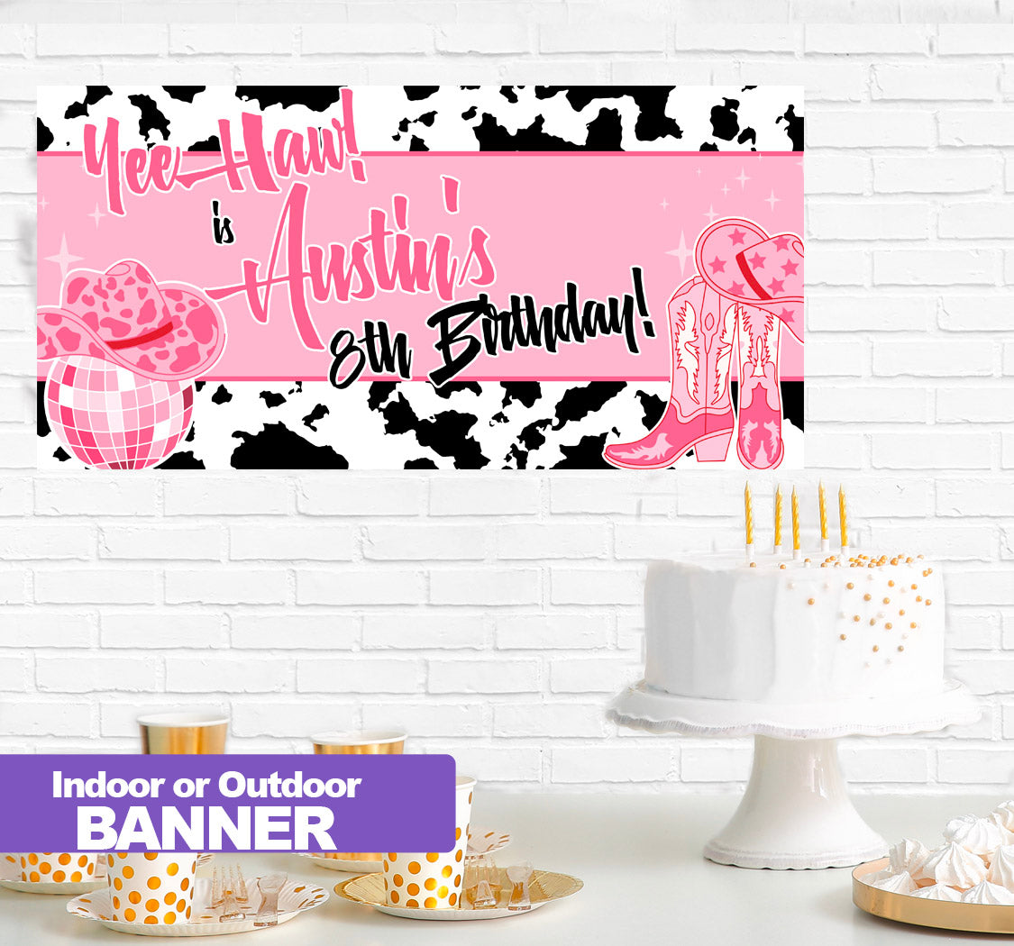 Glitzy Cowgirl Birthday Banner Indoor or Outdoor