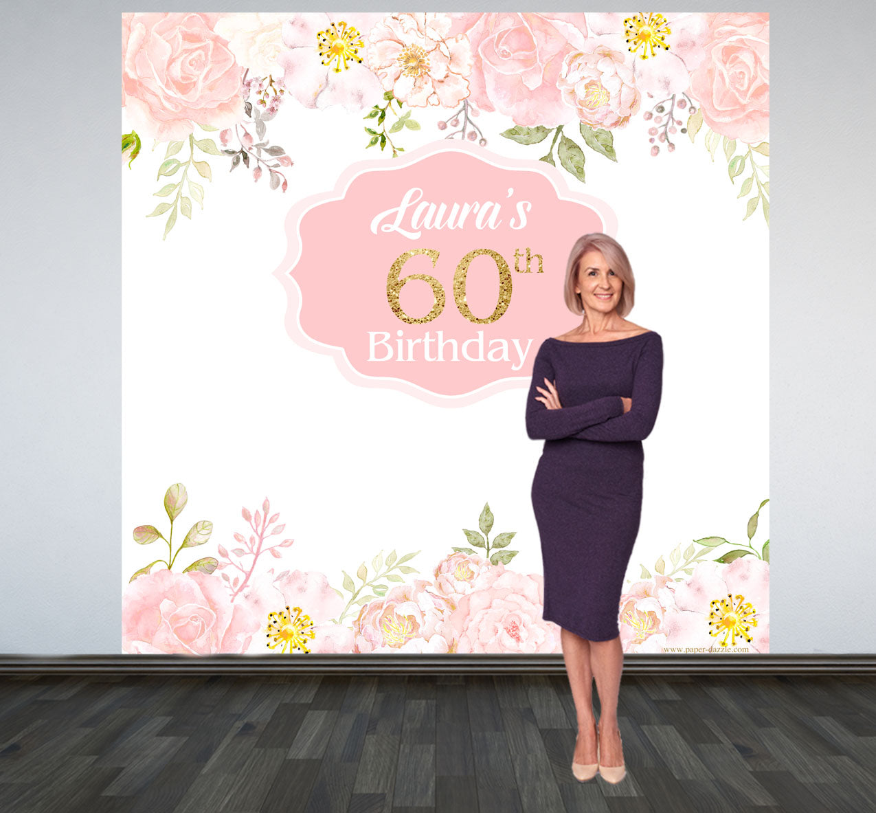 Pink Floral Birthday Photo Backdrop