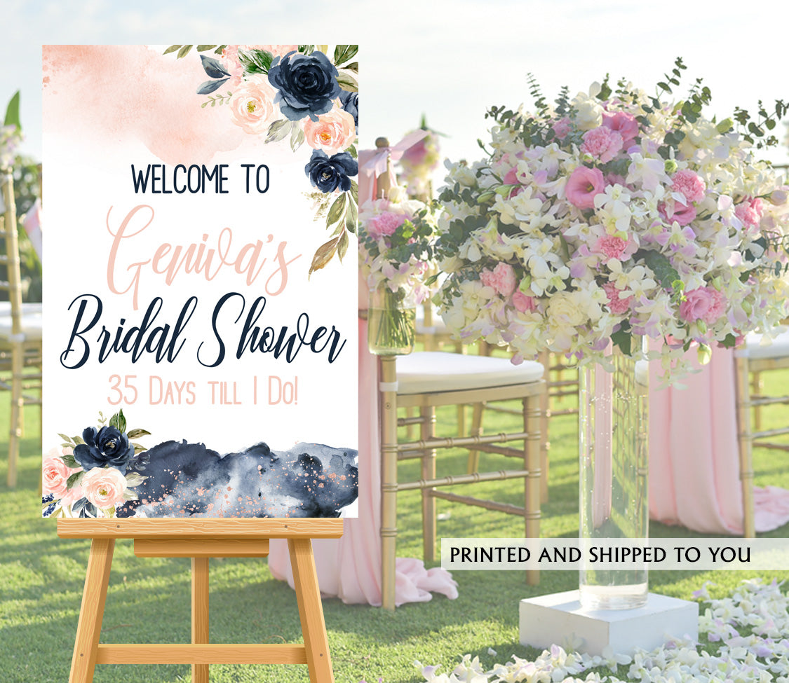 Navy and Blush Floral Bridal Shower Welcome Sign