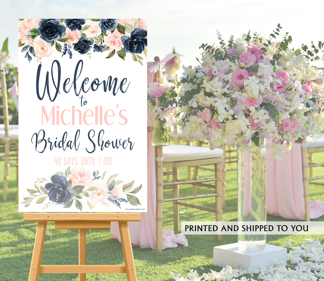 Navy Floral Bridal Shower Welcome Sign