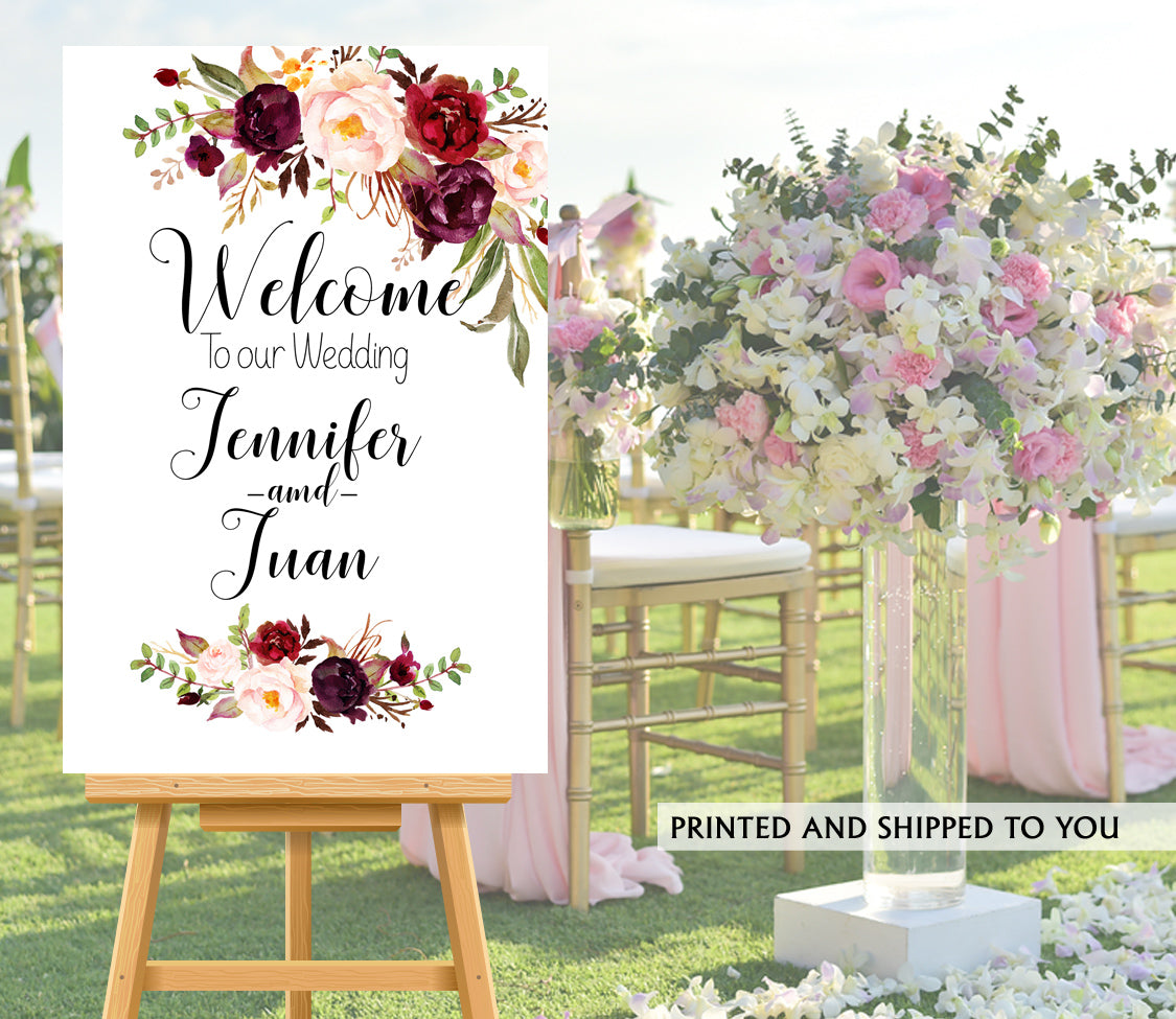 Burgundy Floral Wedding Welcome Sign