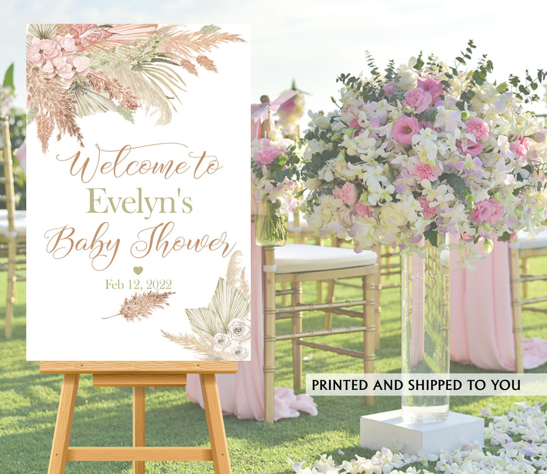 Baby Girl Boho Pampas Grass Welcome Sign