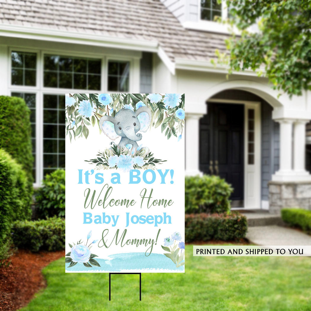 It's a Boy Floral Elephant Welcome Home Yard Sign