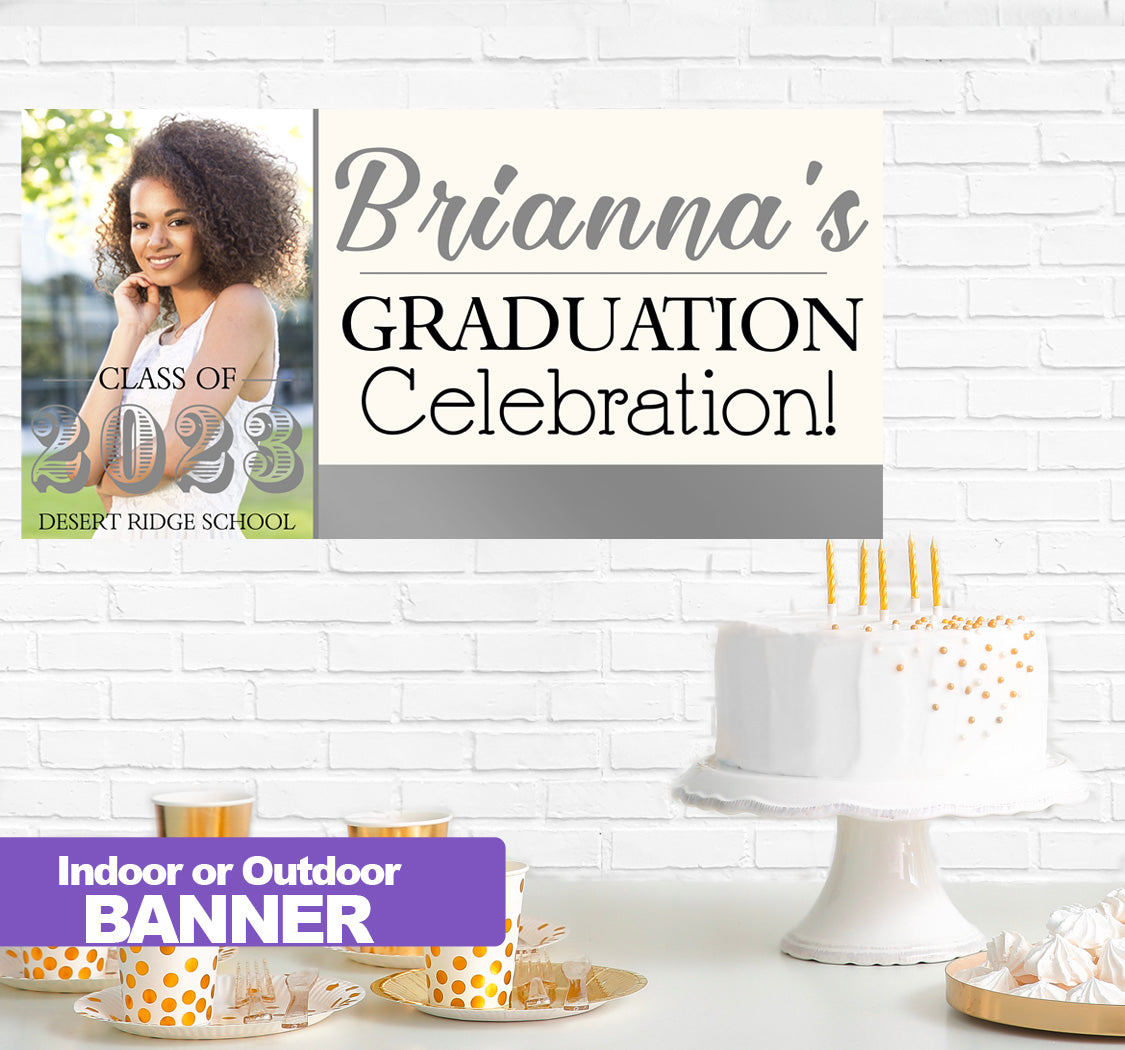 Elegant Graduation Silver Banner Indoor or Outdoor